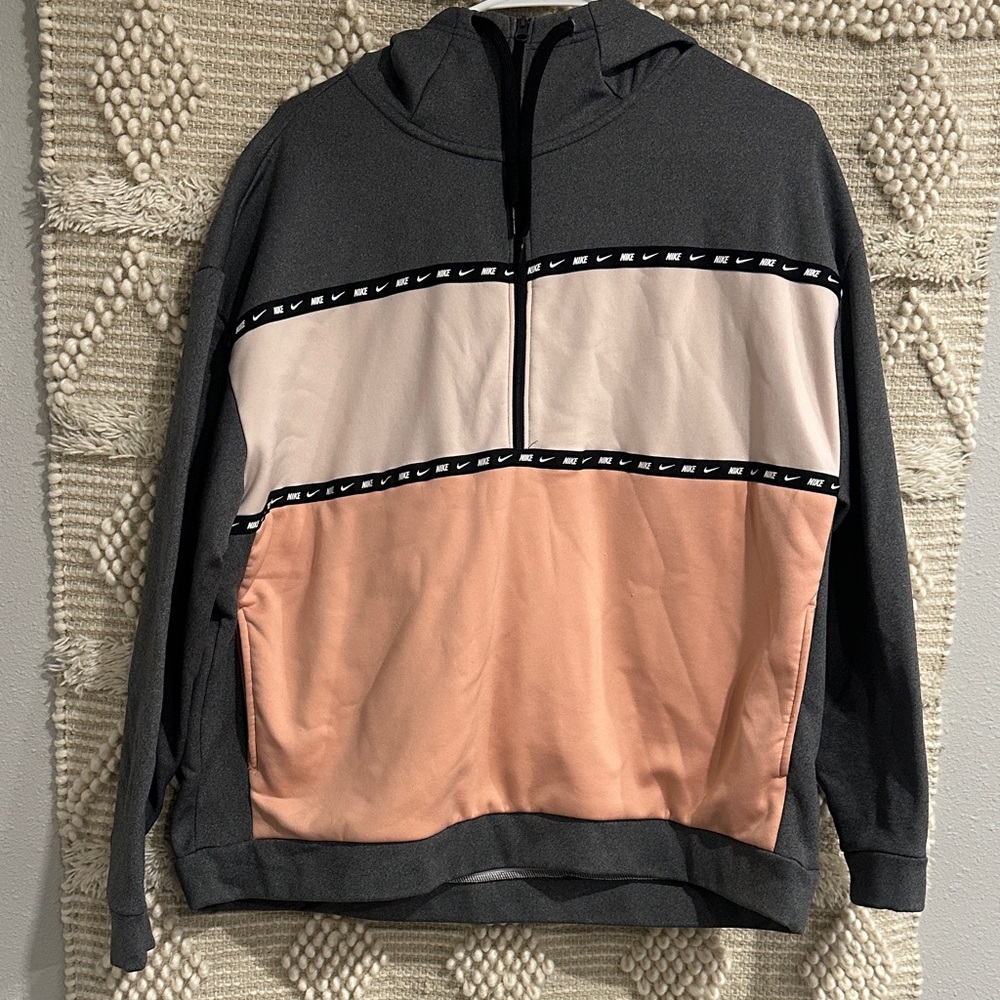 Nike Women’s Gray and Pink Colorblock Fleece Sweatshirt